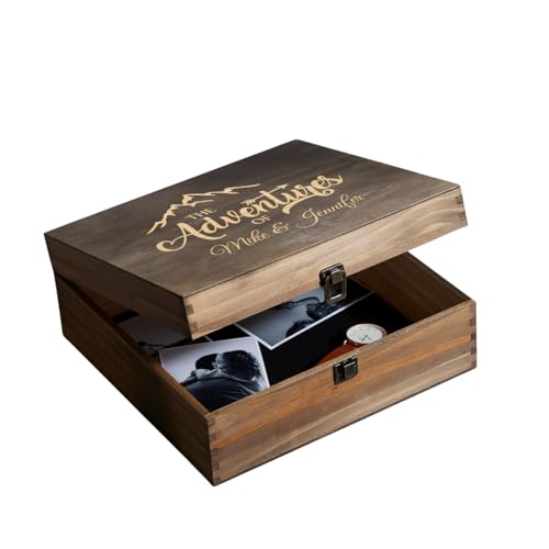 Personalized Wooden Keepsake Box – Custom Engraved Adventure Memory Box for Couples, Travel Souvenirs, Photos & Letters Storage, Wedding Gift for Anniversary & Newlyweds Gift - style: 12. Adventure Box