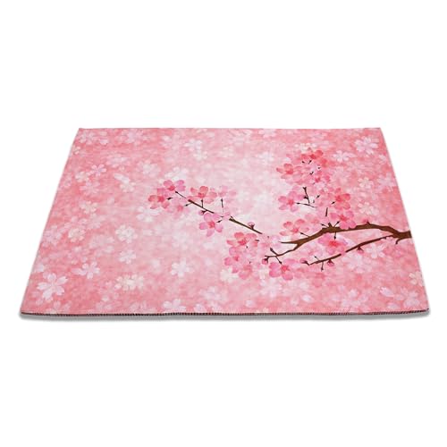SPUNKER Pink Cherry Blossoms Welcome Mat, 30"L x 17"W, Non-Slip & Absorbent, Indoor/Outdoor, SPK-DM0415-1730 - color: Pink Cherry Blossoms