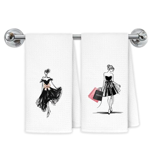 Trendy Fashion Woman Bathroom Hand Towels, Pink and Black Bathroom Decor, Coquette Girly Modern Aesthetic Hand Towels for Bath Room Washroom Restroom, 16x24 Inch Set of 2 - color: Coquette-towels-g