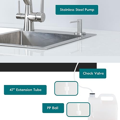 Upgraded Soap Dispenser for Kitchen Sink Brushed Nickel, Stainless Steel Countertop Pump, Built in Sink Soap Dispenser with 47" Extension Tube kit - color: Brushed Nickel