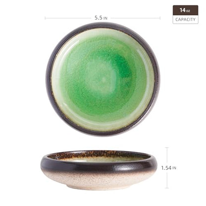 Uaral Japanese Salad Plate,Plates and Bowls Set,Stoneware Dish Set,Appetizer Plates Set of 4,5.5inch,14oz(Crack Green) - color: Crack Green