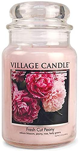 Village Candle Fresh Cut Peony Spring Scented Candle, Large Glass Apothecary Jar, Gift for Mom & Dad, 21.25 oz.