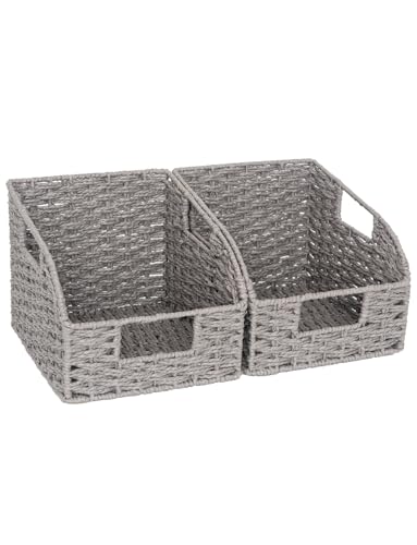 StorageWorks Wicker Baskets for Organizing, Paper Rope Gray Baskets, 2-Pack | Pantry Organizers and Storage, Wicker Storage Baskets for Shelves, Pantry Baskets for Organizing, Wicker Baskets with Handles - color: Gray(Paper Rope), size: 2x 8½"L x 10"W x 7