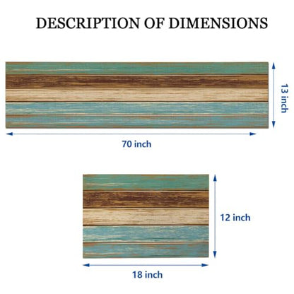 Mcalk Farmhouse Table Runner and Placemats Set of 6 Pieces, Teal and Brown Placemats Wooden Texture,Rectangle Cloth Place Mats Indoor for Kitchen,Washable Placemats Linen Material for Living Table - color: 01teal and Brown