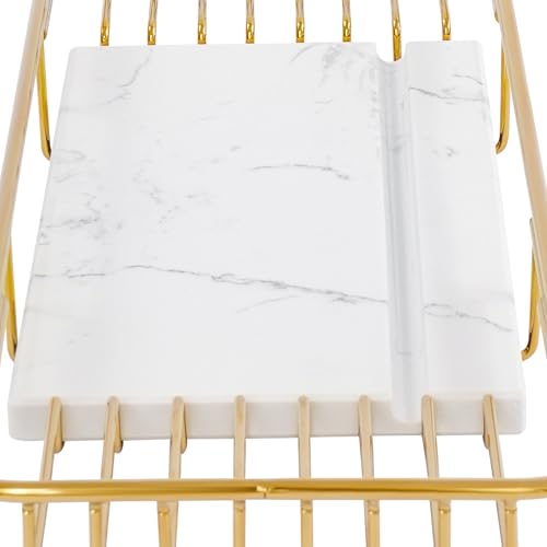 Expandable Bathtub Tray Caddy for Luxury Bath, Extra Wide Acrylic Tub Tray with Natural Marble Board, Waterproof Bath Tub Shelf for Phone, Wine, Book, Tablet Stand - Ideal Home Spa (Gold, White) - color: Gold, White