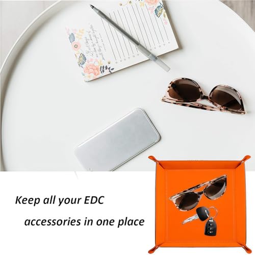 Valet Tray Desktop Storage Organizer – Vegan Leather Catchall Bedside Vanity Tray Nightstand Caddy Holder for Remote Controller, Watch, Keys, Phone, Wallet, Coin, Jewelry, Marble Brown - color: Marble Brown