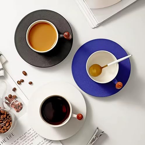 PRINCE G Japanese Style Ceramic Mug ml with Matching Saucer – Handmade Espresso, Coffee, Tea & Matcha Cup, Ideal Gift Set with Handgrip (WHITE) - color: White