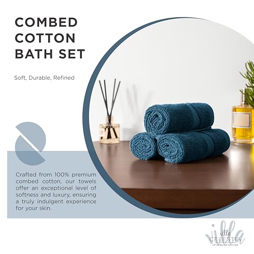 Villa Celestia 12-Piece 100% Cotton Towel Set, 4 Bath Towels, 4 Hand Towels, 4 Wash Cloth, Quick-Dry, Blue - color: Blue, size: Towel Set - Pack of 12