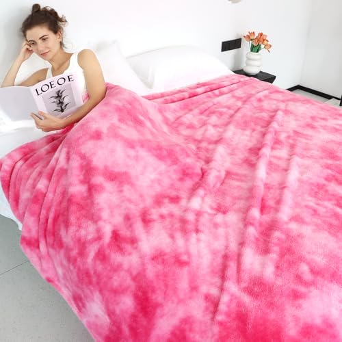 Throw Blanket for Women, Soft Cozy Fleece Blanket for Couch Bed, Warm Fluffy Decorative Blanket, Birthday Valentine’s Day Galentine’s Mothers Day for Mom Wife Girlfriend Sister - color: Pink Tie Dye Blanket, size: Throw Size 50" x 70"(130 x 178 cm)