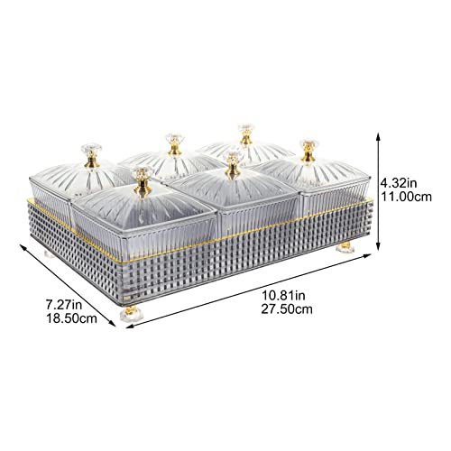 Cabilock Divided Serving Tray with Lid Dry Fruit Tray with Lid 6 Compartment Snack for Candy Nuts Desserts Removable Small Bowls for Home Party Ktv