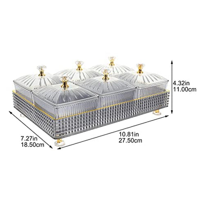 Cabilock Divided Serving Tray with Lid Dry Fruit Tray with Lid 6 Compartment Snack for Candy Nuts Desserts Removable Small Bowls for Home Party Ktv