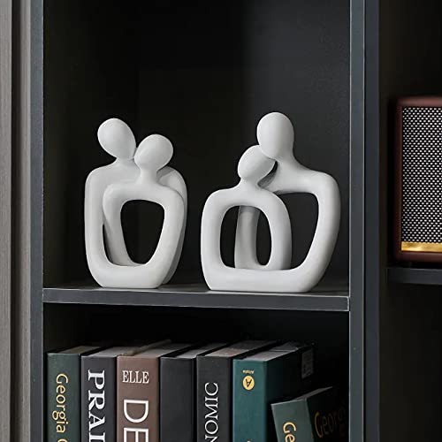 BANOMII Abstract Couple Statue, Minimalist Couples Bedroom Decor, White Hugging Lovers Sculptures Modern Home Office Decor Accents for Nightstand & Dresser, Shelf Decorations Aesthetic, Gift