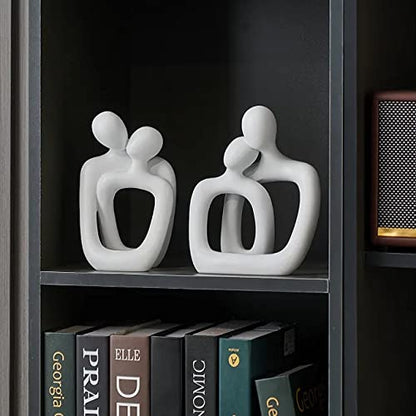BANOMII Abstract Couple Statue, Minimalist Couples Bedroom Decor, White Hugging Lovers Sculptures Modern Home Office Decor Accents for Nightstand & Dresser, Shelf Decorations Aesthetic, Gift