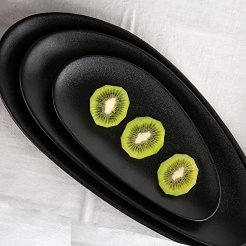 vicrays Large Oval Serving Platters, 16"/14"/10" Porcelain Serving Platters for Party, BBQ,Stackable Serving Trays Serving Plates for Appetizers, Sushi, Restaurant, Set of 3 (Black)` - color: Black