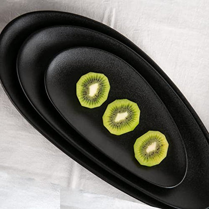 vicrays Large Oval Serving Platters, 16"/14"/10" Porcelain Serving Platters for Party, BBQ,Stackable Serving Trays Serving Plates for Appetizers, Sushi, Restaurant, Set of 3 (Black)` - color: Black