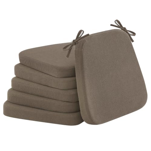 Dining Chair Cushions, Light Brown, 17"x16", Set of 6 | 2'' Thick Cooling Gel High-Density Foam, Ties and Non-Slip Bottom, Removable Washable Cover, For Dining and Kitchen - color: Light Brown, size: 6 Count (Pack of 1)