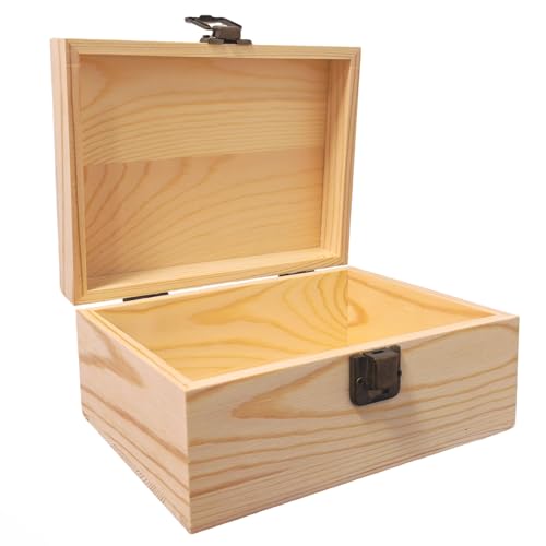 Small Wooden Box with Hinged Lid - 6.88x4.52x2.36 Inch Unfinished Wood Box | Crafts DIY Senior Box - Plain Mini Pine Storage Memory Box with Clasp for Jewelry Keepsake Desk Organization and Gift Decor - size: 6.88 Inch