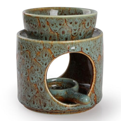 WD&CD Wax Melt Ceramic Oil Burner Green, Aroma Diffuser Essential Oil Burner Aromatherapy Wax Burner with Tealight Holder, Home Bedroom Decor - color: Green