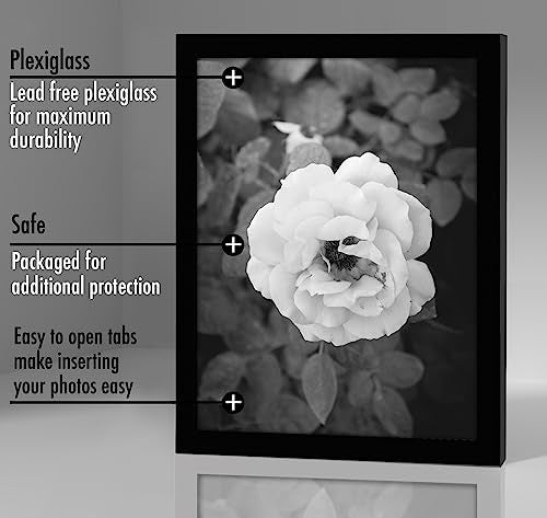 Americanflat 6x8 Picture Frame 5-Pack - Slim Molding - Black | Polished plexiglass front, wall or tabletop display with included easel, triangle hangers included, secure turn-tab backing - color: Black, size: 6x8