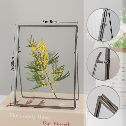 Gunmetal Gray Floating Frame Set of 2, Glass Floating Picture Frames 6"x 8" for Multi Size Photos 5x7, 4x6, 3x5 Standing Picture Frame Tabletop Display - color: Gunmetal Gray, size: 6x8 inch