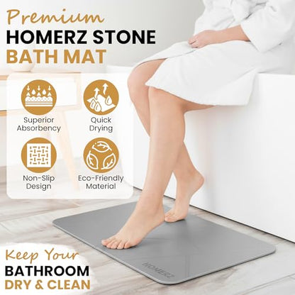 Homerz Stone Bath Mat – Premium Diatomaceous Earth Bath Mat, Rock Absorbent Bath Mats for Bathroom, Modern Stone Drying Mat, Shower Mat Outside Shower, Tapetes para Baño 23.6"x15.3" Light Gray - color: Light Gray