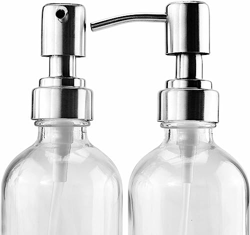 Cornucopia Brands 8-Ounce Clear Glass Boston Round Bottles w/Stainless Steel Lotion Pumps (8-Pack); Empty Refillable Liquid Soap & Lotion Bottles - size: 4 Count (Pack of 2)