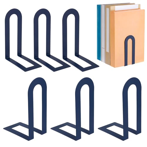 6 Pcs Metal Book Ends, Minimalist Blue, 5.5 * 3.75 * 2.25inch | Decorative Bookends for Shelves, Stackable Organizer for Home Office, Geometric Design Holds Books Upright, Dorm Decor - color: Blue, size: 5.5*3.75*2.25inch
