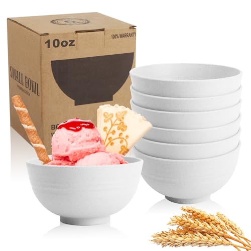Mini Wheat Straw Bowls Set of 6, Unbreakable Snack Bowls for Kids | Alternative White Plastic Bowls Reusable,10oz Dessert Bowls for Kitchen,Camping and RV, Small Ice Cream Bowls Dishwasher Safe - color: White, size: 10oz