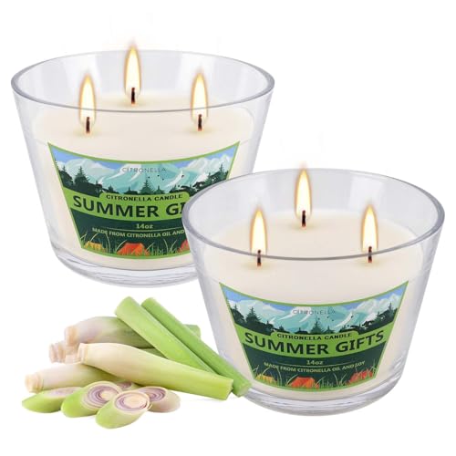 2 Pack 3-Wick Glass Cup Citronella Candles(14oz), Natural Soy Wax Clean Burning & Smokeless,citronella Scented Candle & Outdoor Candle,Camping Bar Counter Yard, Summer Gift. - color: 2Pack1-3WickClear cup