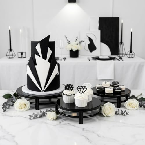 Black 3Pcs Nesting Metal Cake Plate Stand Set 8" 10" 12" Dessert | Display Tray Cupcake Display Stands Table Decoration Cookie Serving Plates for Wedding Birthday Party - color: Black