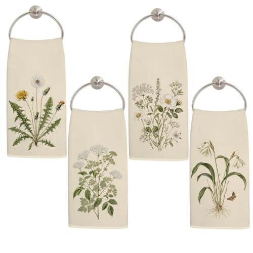 Cottagecore Floral Plant Kitchen Towels 16x24 Inch Set of 4 | Vintage Rustic Botanical Flower Decorative Dish Tea Hand Towels for Kitchen Bathroom - color: Cottagecore Floral Plant