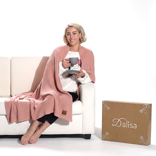 Dalisa Alina GOTS Organic Cotton Throw Blanket, Pink, 80x90 in | Boho vintage knit, soft and cozy all-season layer, for couch, bed and home decor - color: Pink, size: 80x90