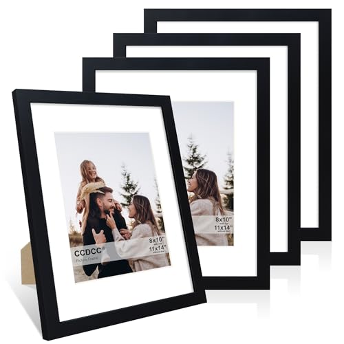 11x14 Picture Frame Set of 4, 11 x 14 Wood Photo Frames with Mat for 8x10, Wooden Frame with Real Glass Cover for Wall and Tabletop Display,Black - color: Black, size: 11x14-4Pack