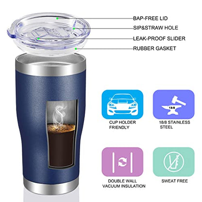 VEGOND 20oz Tumbler Stainless Steel Tumbler Cup with Lid And Straw Vacuum Insulated Double Wall Travel Coffee Mug(Navy Blue 6 Pack) - color: Navy Blue, size: 6 Count (Pack of 1)