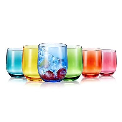 14-ounce Plastic Stemless Wine Glasses, All Purpose Arcylic Glasses, set of 6 Multicolor Reusable Shatter-resistant Dishwasher Safe - color: Multicolor