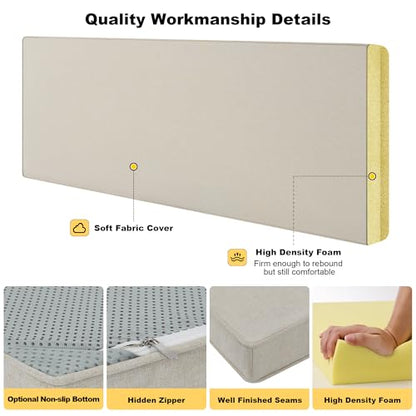 Custom Bay Window Seat Cushion Cotton Linen High Density Customized Bench Seating Foam Cushions for Indoor Furniture, Mudroom Entryway, Kitchen Dining Room Reading Breakfast Nook, Non Slip Bottom