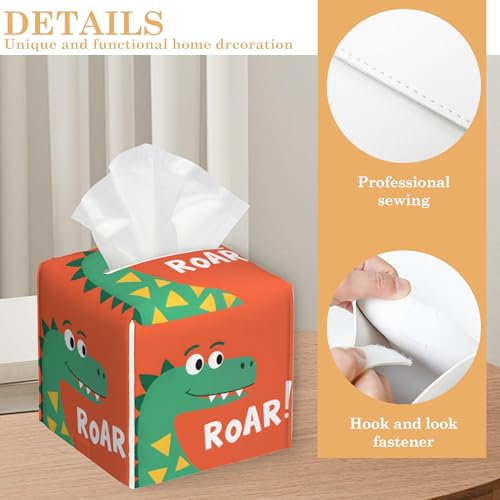Leather Tissue Box Holder Cartoon Dinosaurs Tissue Box Cover Square Waterproof Holder Organizer Modern Napkin Holder for Bedroom Dresser Night Stand Office Desk - color: Cartoon Dinosaurs
