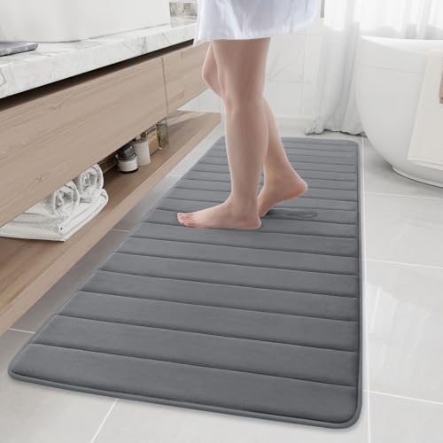 Buganda Memory Foam Bath Mat 70 x 24, Ultra Soft Absorbent Bathroom Rugs | Grey, Machine Washable Quick Dry Bath Mats for Bathroom Floor, Shower and Tub, Home Decor Accessories - color: Grey, size: 70" X 24"