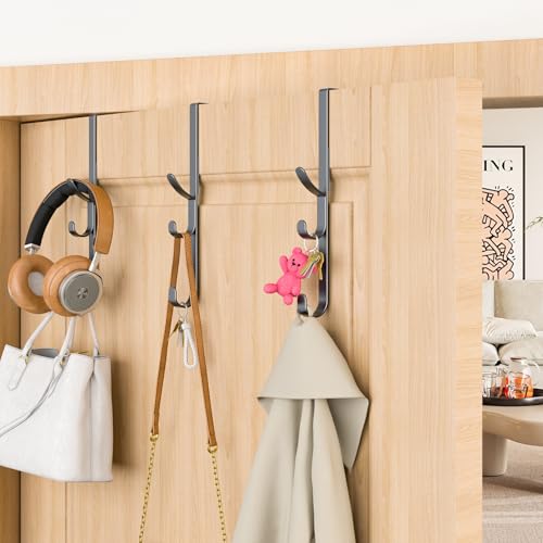 Over the Door Hooks hanger,over the door towel hook Organizer hanging for coat clothes backpack hat purse Metal Towel Rack Back of Shower for Bathroom,Dorm,Bedroom,Kitchen,Office Closet (Black-3Packs) - color: Black, size: 3 Pack