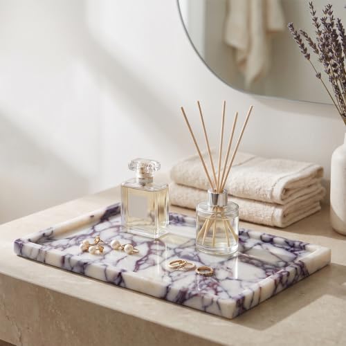 100% Natural Luxury Marble Tray.Marble Storage Tray, Suitable for Bathroom/Kitchen/Dressing Table/Cosmetics, Perfume, and Jewelry Display (Calacatta Violet, 12" x 8" x 0.7") - color: Calacatta Violet, size: 12" x 8" x 0.7"