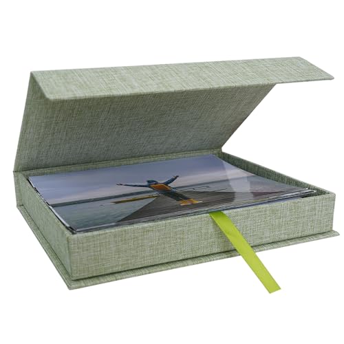 5x7 Photo Storage Box, Premium Linen Memory Box for Photos, Pictures, Certificates, Scrapbooking Supplies & Jewelry - Portable, Stackable Organizer for Home, Crafters & Collectors - color: Green, size: 5X7
