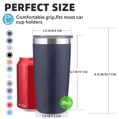 Volhoply 20oz Stainless Steel Tumbler with Lid and Straw Bulk 4 Pack,Double Wall Insulated Travel Iced Coffee Mug Fits Cup Holder,Powder Coated Cups for Hot/Cold Drinks,Gifts for Women（Navy,4 Set） - color: Navy