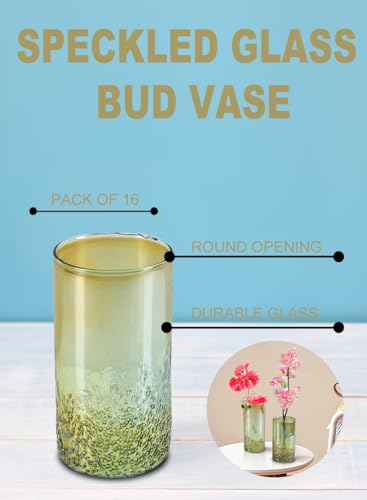 Serene Spaces Living 6" Speckled Green Glass Bud Vases, Tall & Slender Floral Vase, Perfect for Floral Arrangements at Home, Office, Wedding Tablescapes, Celebratory Events, Pack of 16 - size: Small - Set of 16