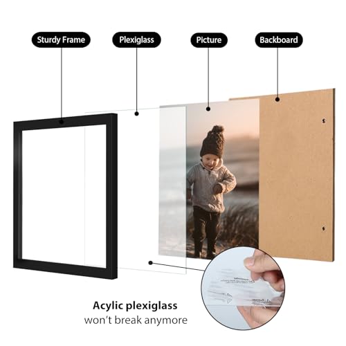 8.5x11 Picture Frame Black Set of 4, Wooden Diploma Frame with Acrylic Plexiglass for Pictures, Certificate Degree Document Frame Tabletop and Wall Mounting Display - color: Black, size: 8.5x11