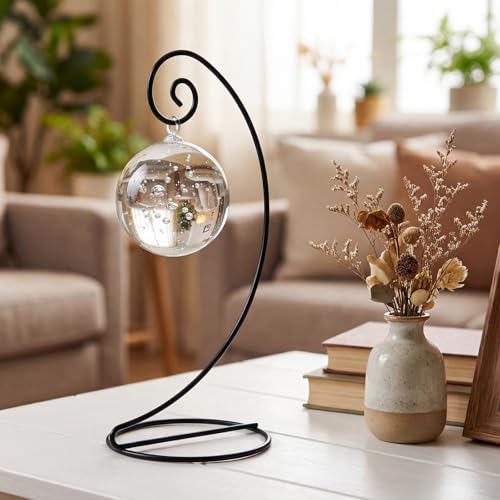 12 Pcs Ornament Display Stand 11 Inch Black Metal Stand for Hanging Glass Globe Terrariums, Witch Ball Festivals Wedding Ornament and Home Office Party Decor(Round) - style: Round