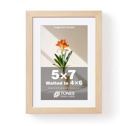 TONES FRAME DESIGN 5x7 Picture Frame Matted to 4x6 Natural Wood Veneer Finish Wooden 5 x 7 Picture Frames with Shatterproof Plexiglass 5 by 7 Photo Frame for Tabletop Wall Display, 1 Pack - color: Natural, size: 5x7 - 1 Pack