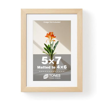 TONES FRAME DESIGN 5x7 Picture Frame Matted to 4x6 Natural Wood Veneer Finish Wooden 5 x 7 Picture Frames with Shatterproof Plexiglass 5 by 7 Photo Frame for Tabletop Wall Display, 1 Pack - color: Natural, size: 5x7 - 1 Pack