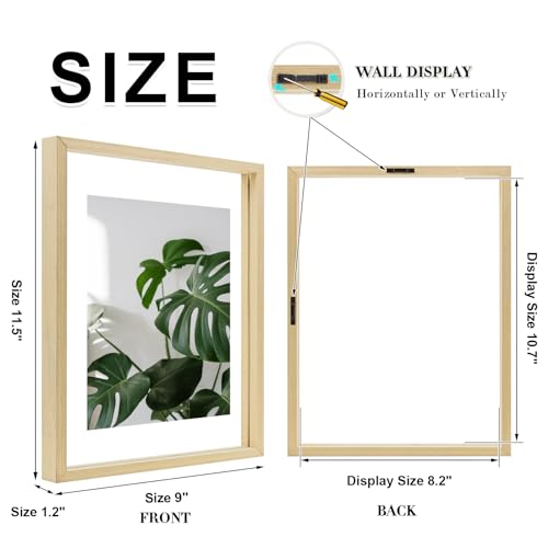 Egofine 8.5x11 Floating Frames Set of 2, Double Plexiglass Picture Frame, Made of Solid Wood Display Any Size Photo up to 8.5x11, Wall Mount or Tabletop Standing, Natural Wood - color: Natural Wood, size: 8.5x11