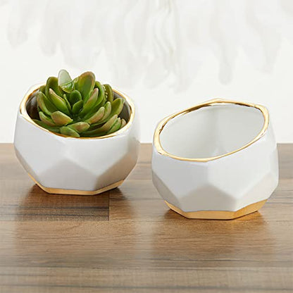 Kate Aspen Geometric Ceramic Planters, Mini Decorative Bowls (Set of 3) Small- Succulent Pots, Modern Decor, Shelf Decor, Desk, Table Décor, White - size: Small (Set of 3)