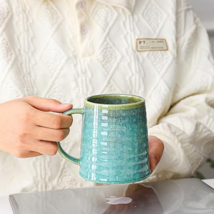 Mkour 23oz Extra Large Ceramic Coffee Mugs, Handmade Cup, Big Tea Cups with Large Handle for Office and Home, Microwave and Dishwasher Safe (Crystal Green) - color: Crystal Green